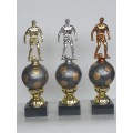 3er Set Fussballtrophäe 28 cm hoch, Figur gold, silber und bronze, inkl. Beschriftung